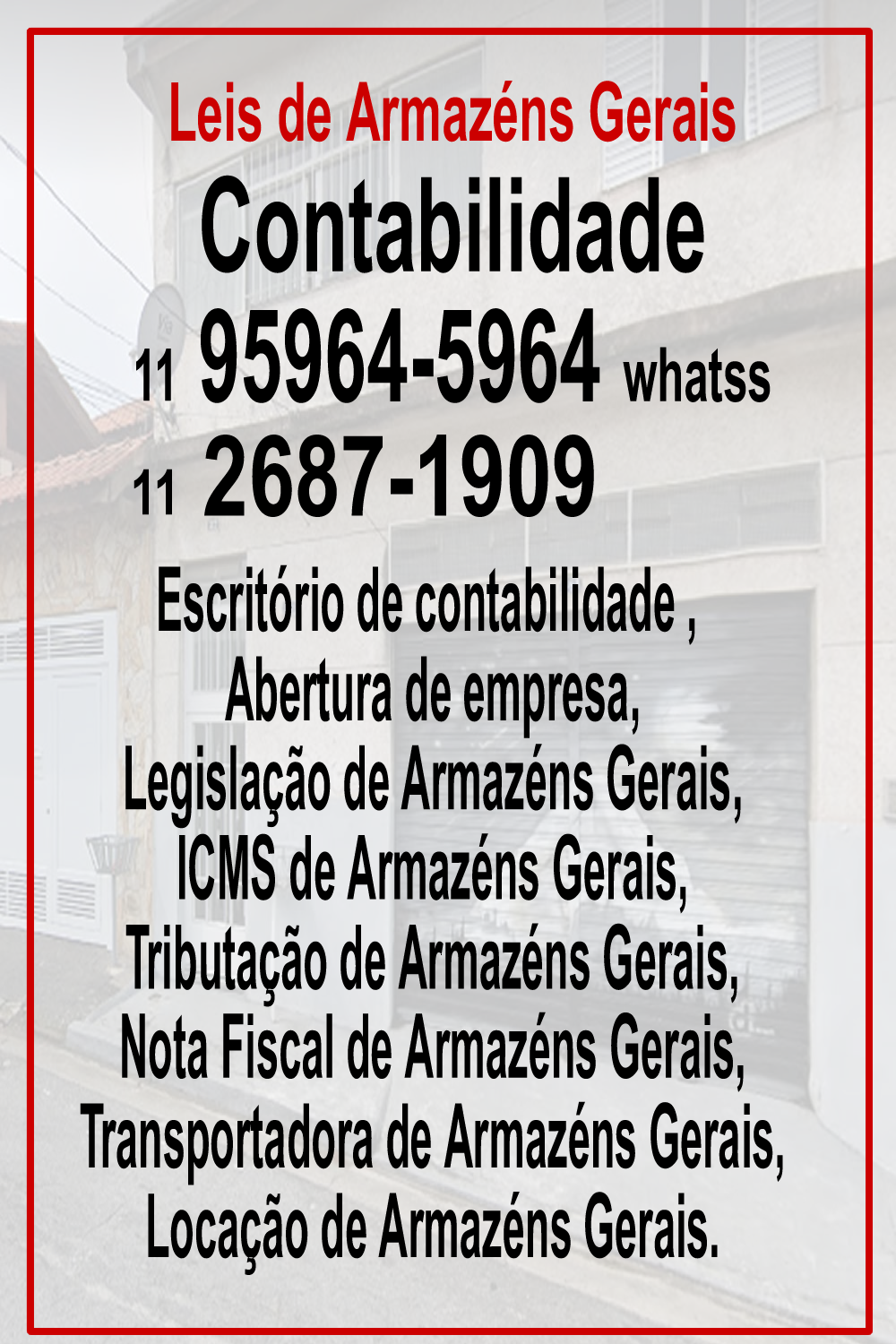 <p><strong>Legislação de Armazéns Gerais:</strong></p><p>ICMS de Armazéns Gerais;</p><p>Tributação de Armazéns Gerais;</p><p>Nota fiscal de Armazéns Gerais;</p><p>Leis de Armazéns Gerais;</p><p>Transportadora de Armazéns Gerais;</p><p>Locação de Armazéns Gerais.</p>